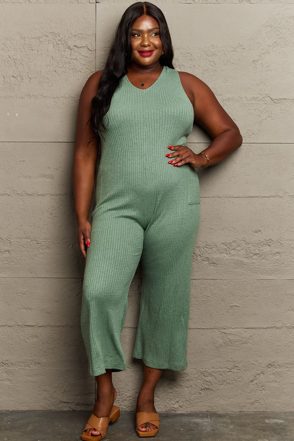 HEYSON Don't Get It Twisted Full Size Rib Knit Jumpsuit