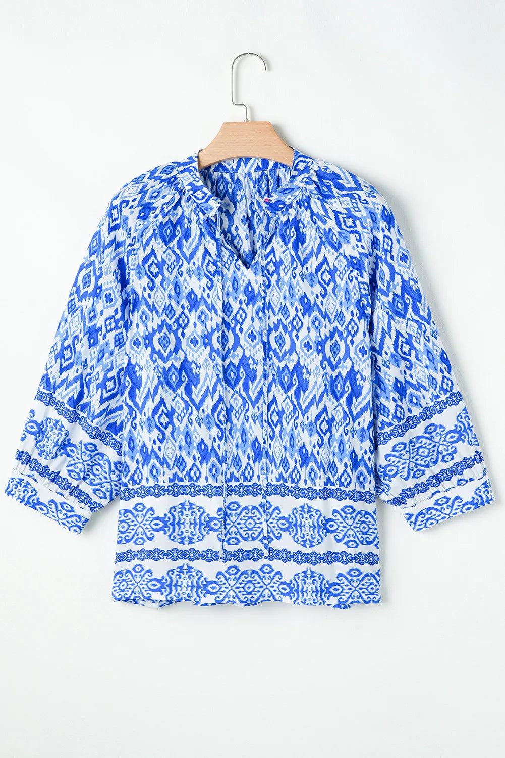 Printed Tie Neck Three-Quarter Sleeve Blouse