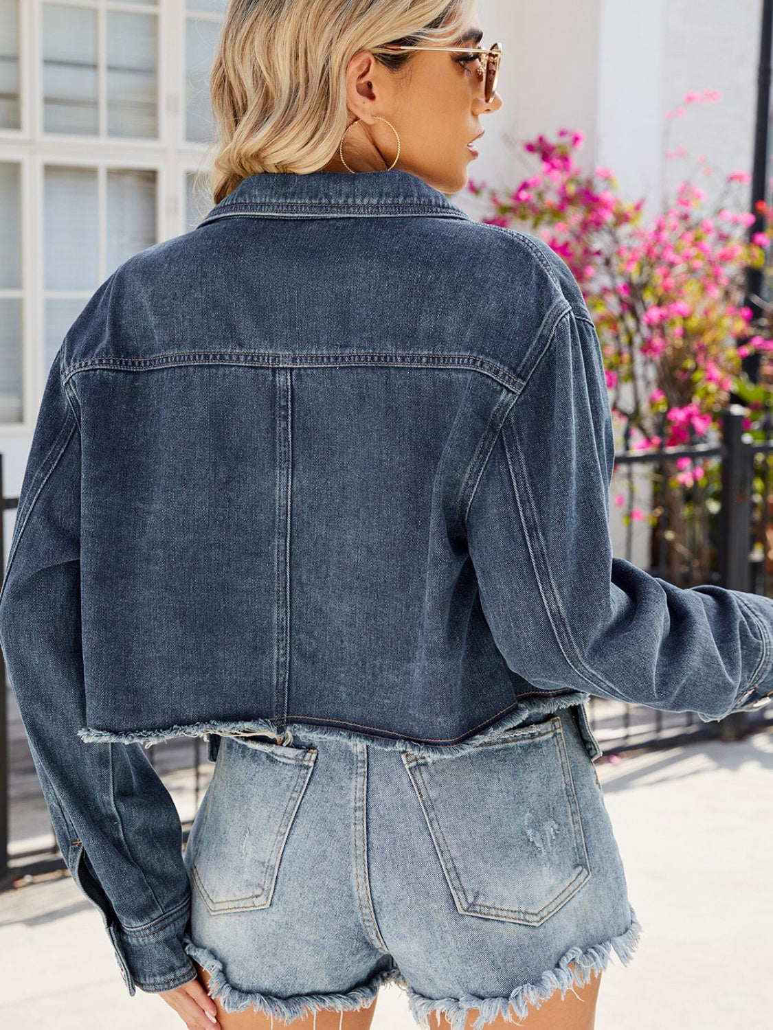 Button Up Long Sleeve Denim Jacket with Pockets