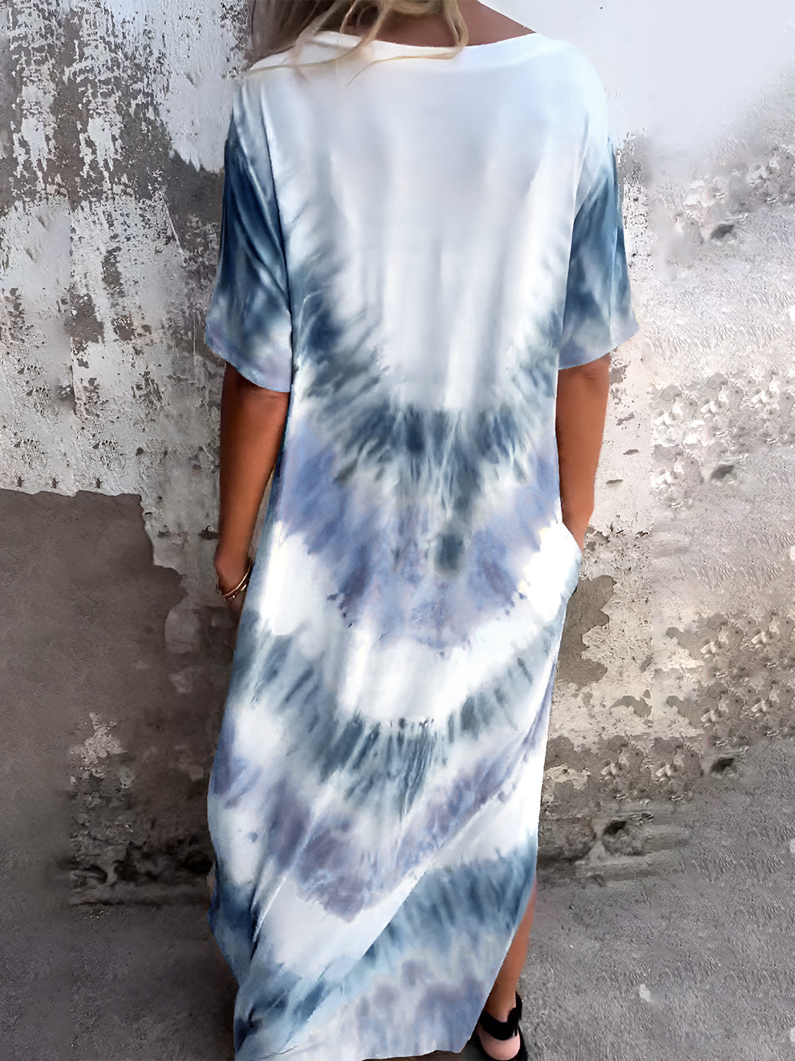 Full Size Pocketed Tie-Dye Short Sleeve Dress