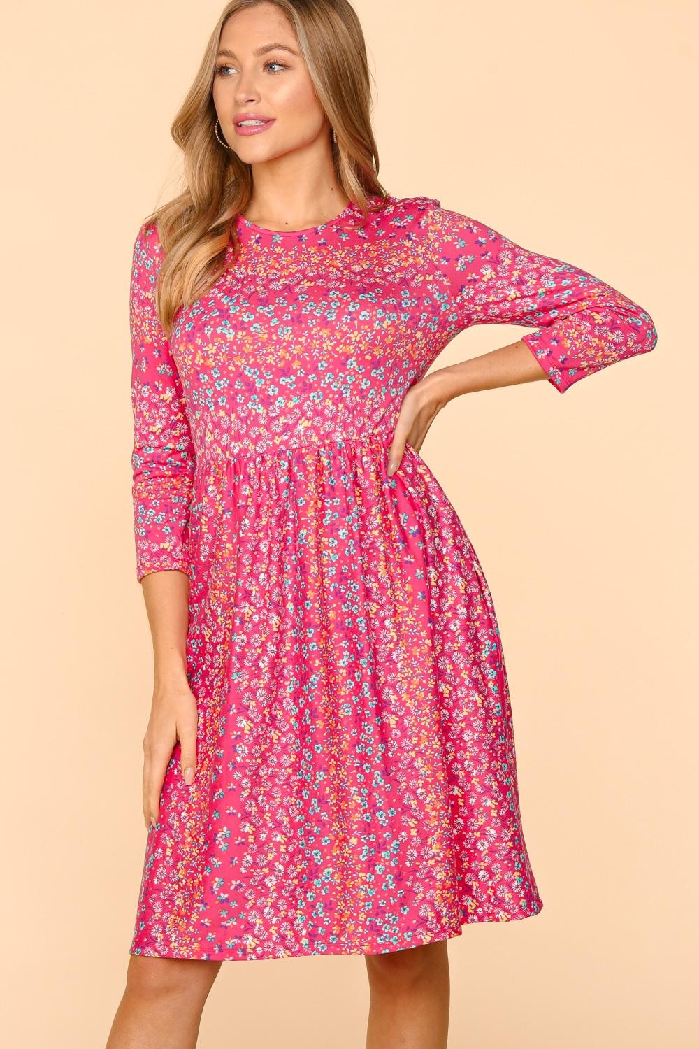 Haptics Round Neck Floral Dress with Pockets