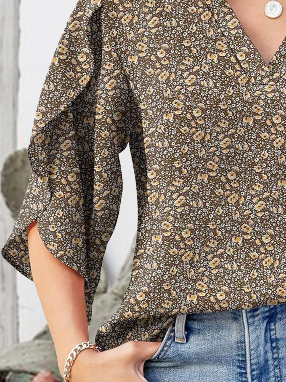 Printed Notched Half Sleeve Blouse