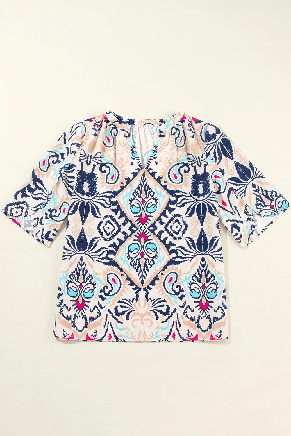 Printed Notched Half Sleeve Blouse