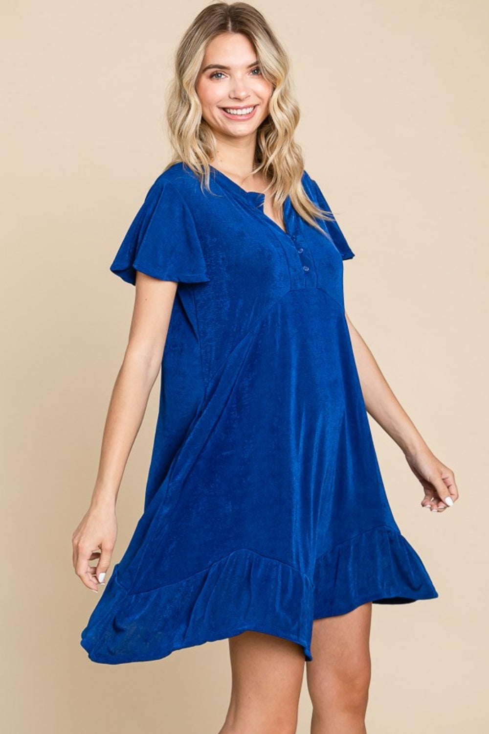 Culture Code Full Size Short Sleeve Ruffled Asymmetric Hem Dress