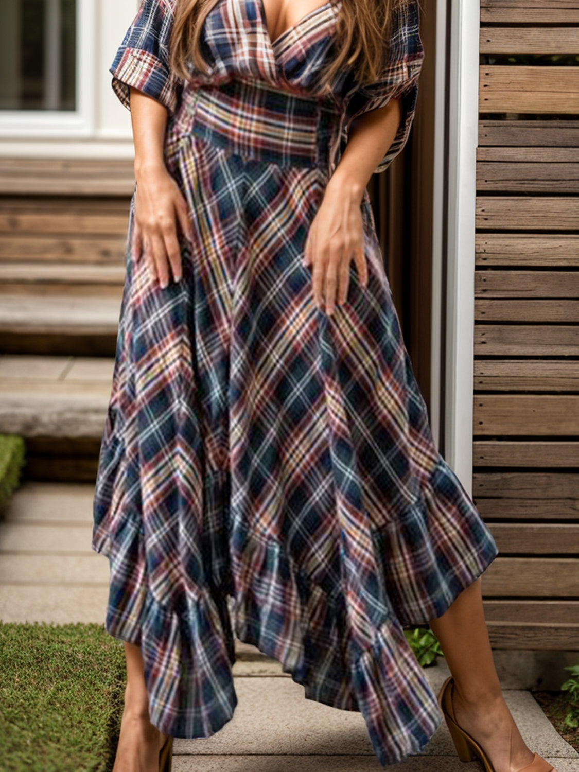 Plaid Asymmetrical Ruffle Hem Skirt