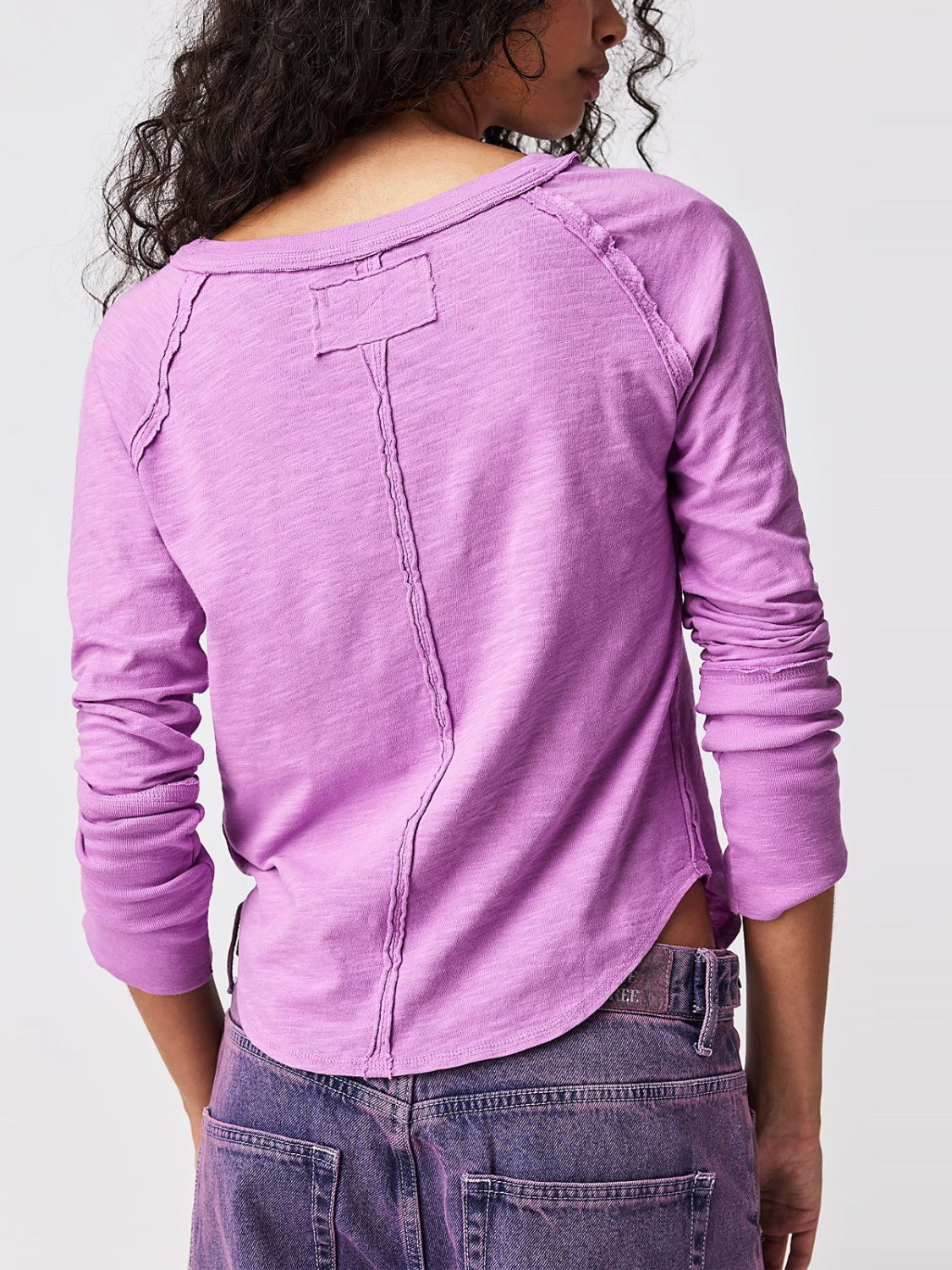 Exposed Seam Notched Long Sleeve T-Shirt