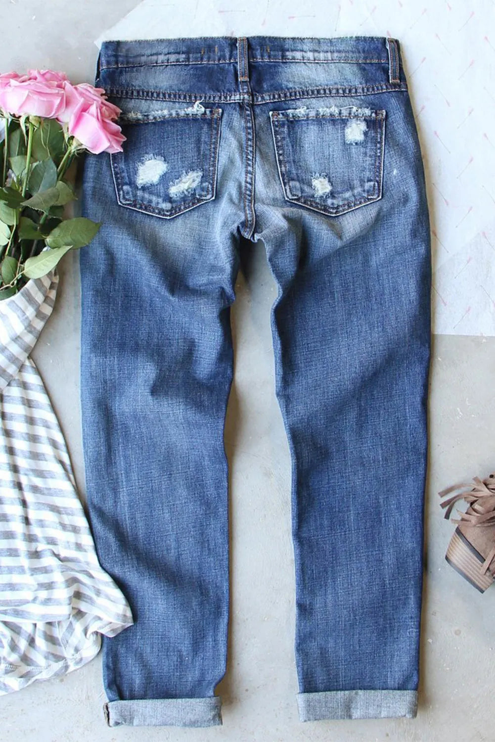 Distressed Football Straight Jeans