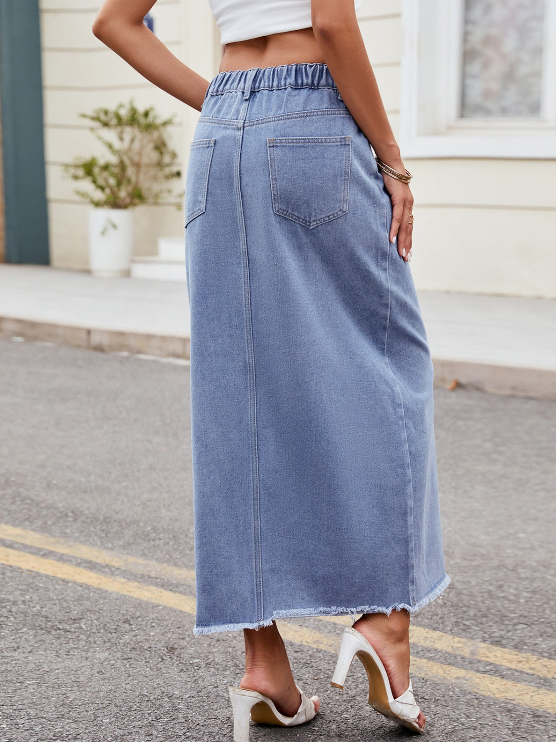 Slit Asymmetrical Waist Denim Skirt