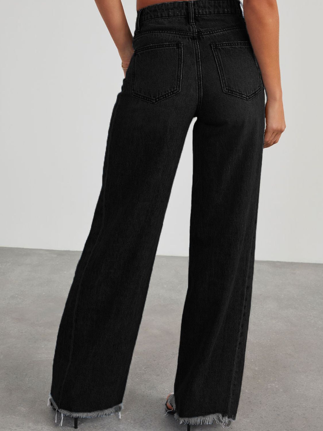 Raw Hem Wide Leg Jeans with Pockets