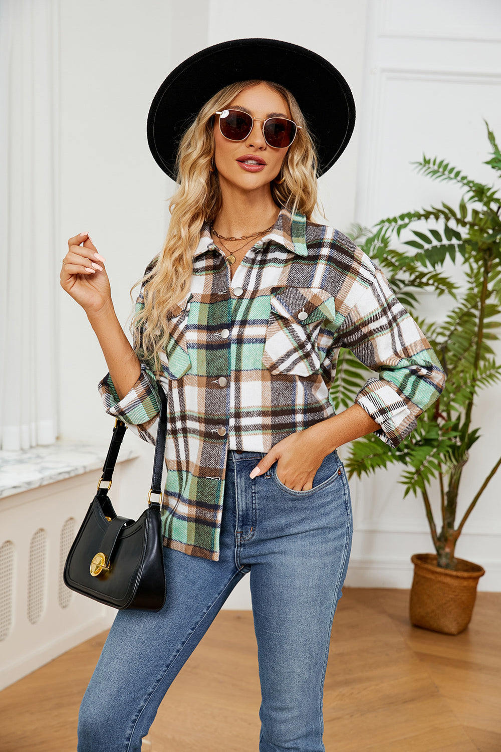 Button Down Collared Plaid Shacket