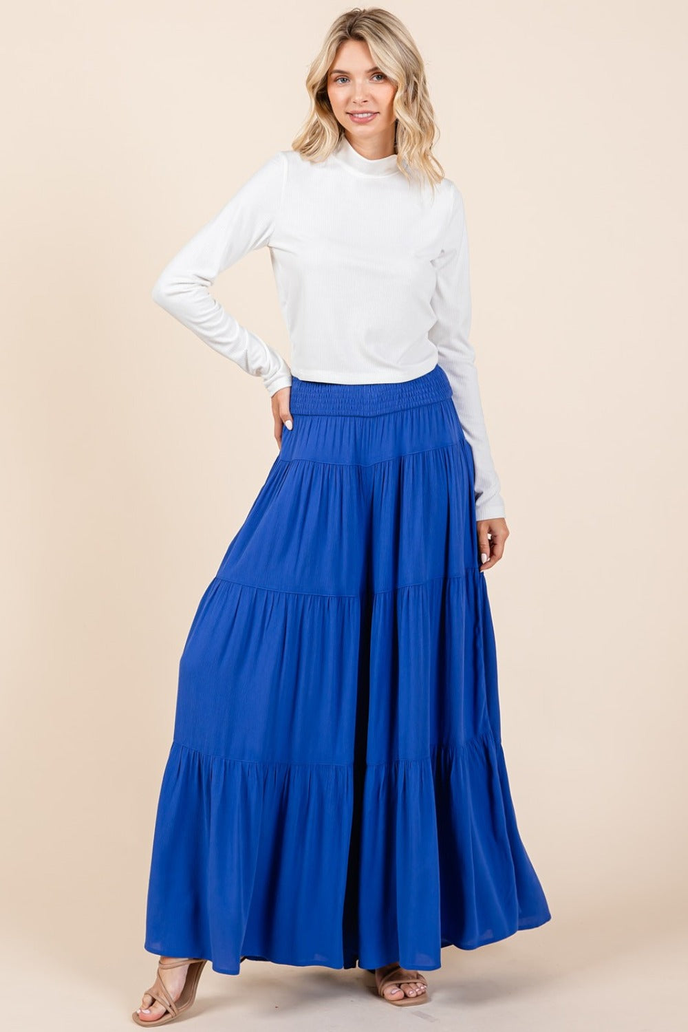 Mittoshop Tier Detail Smocked Elastic Waist Wide Leg Pants