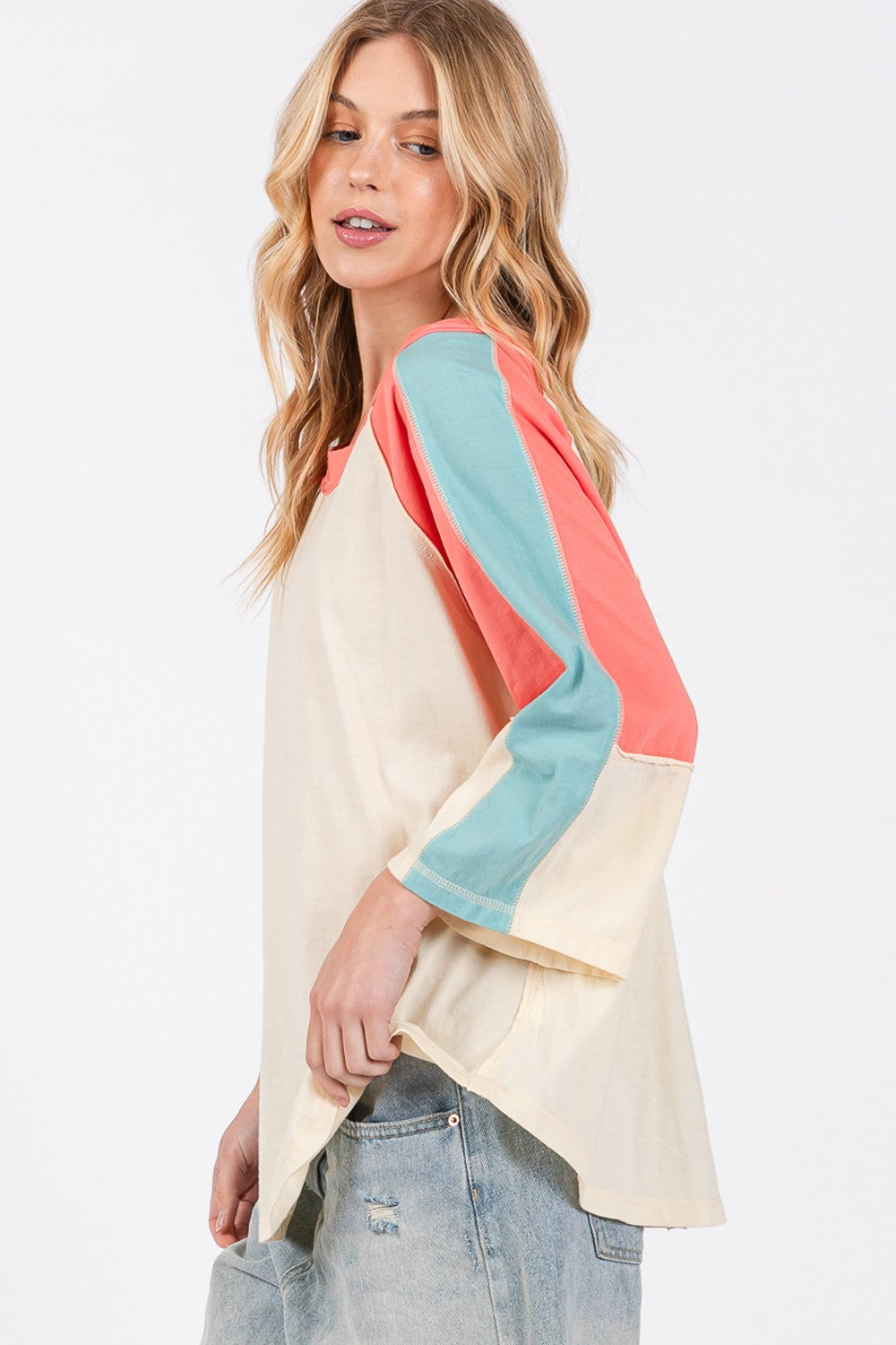 SAGE + FIG Color Block Curved Hem T-Shirt