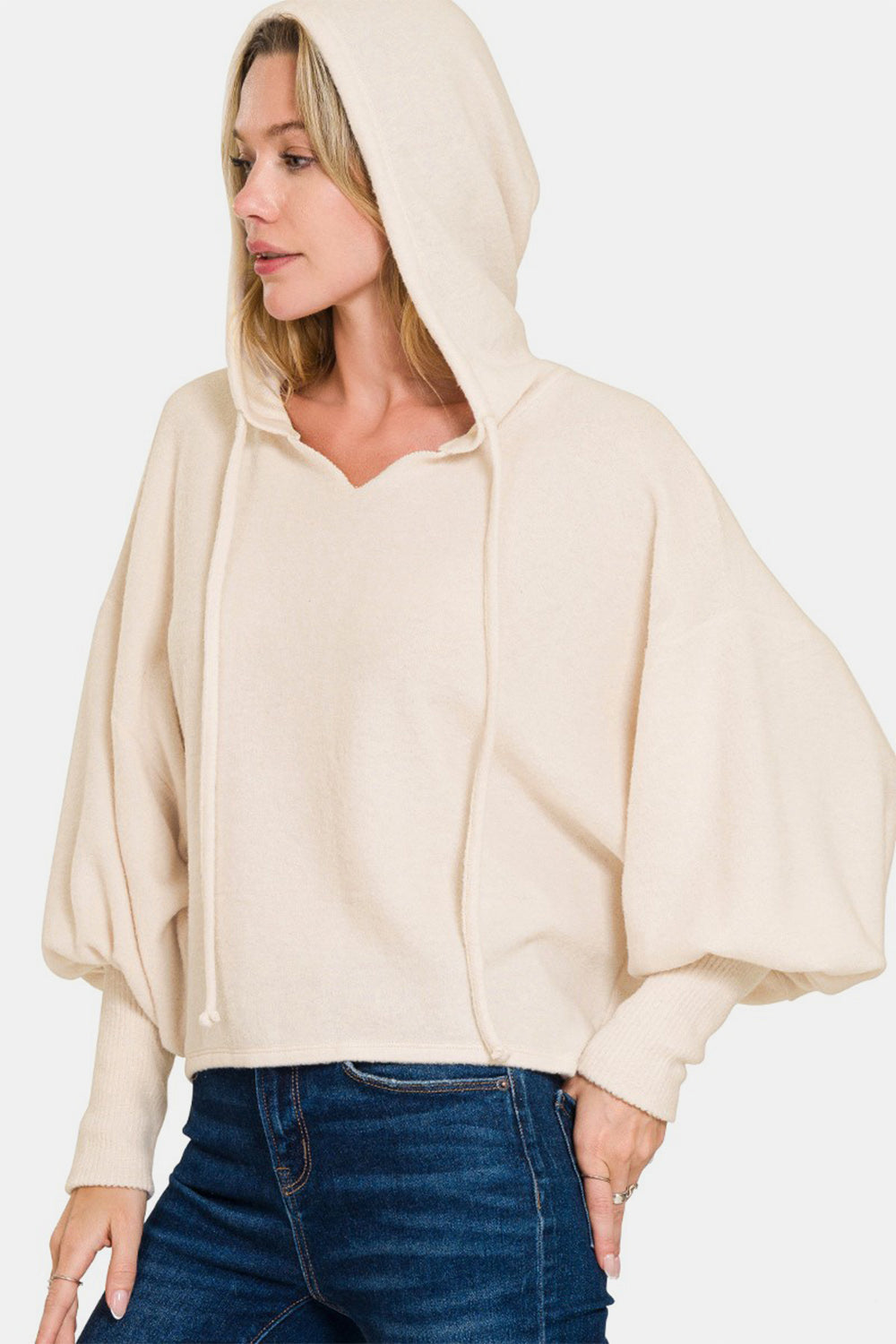 Zenana Brushed Hacci Drop Shoulder Cropped Hoodie