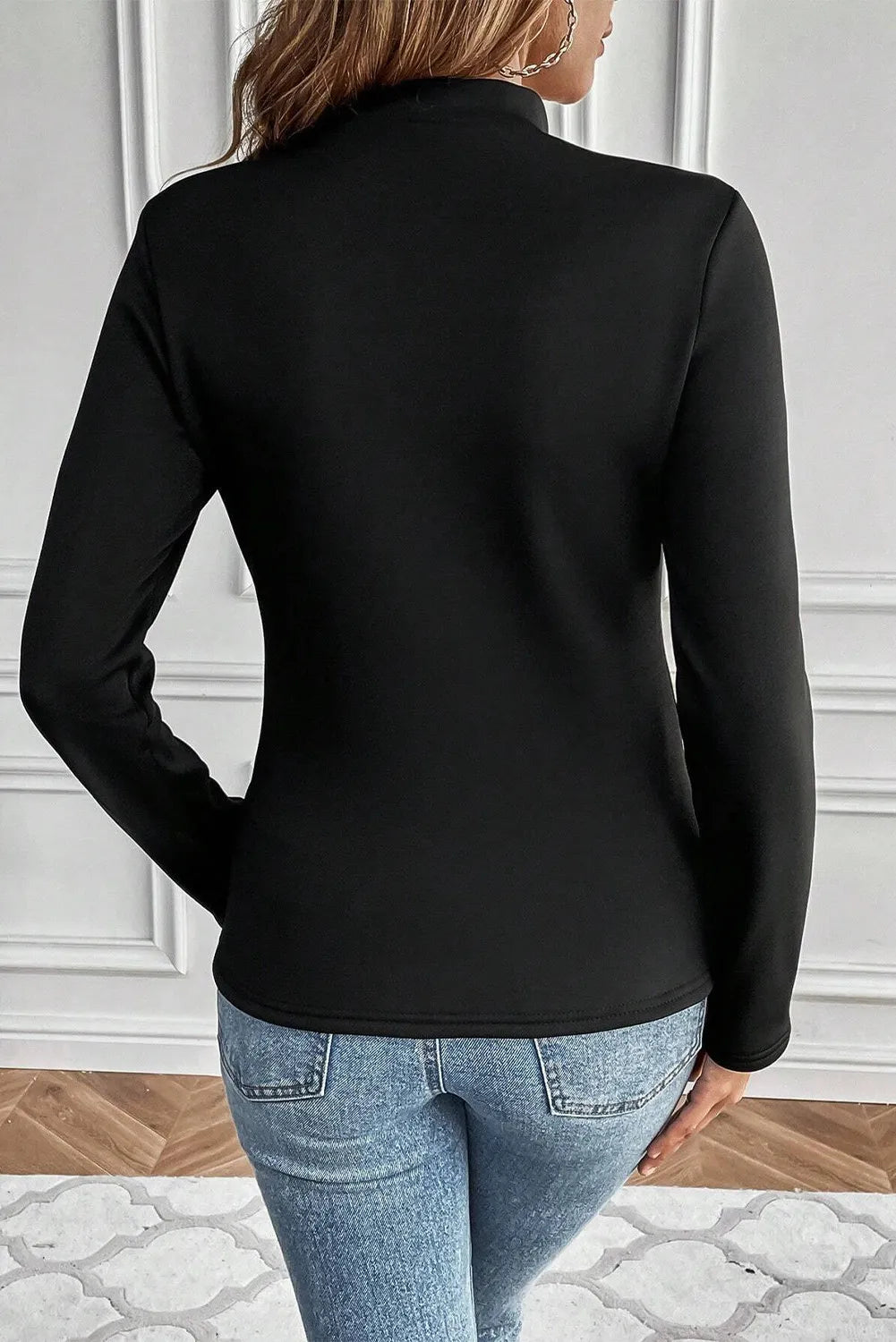 Thermal Lined Mock Neck Long Sleeve Blouse