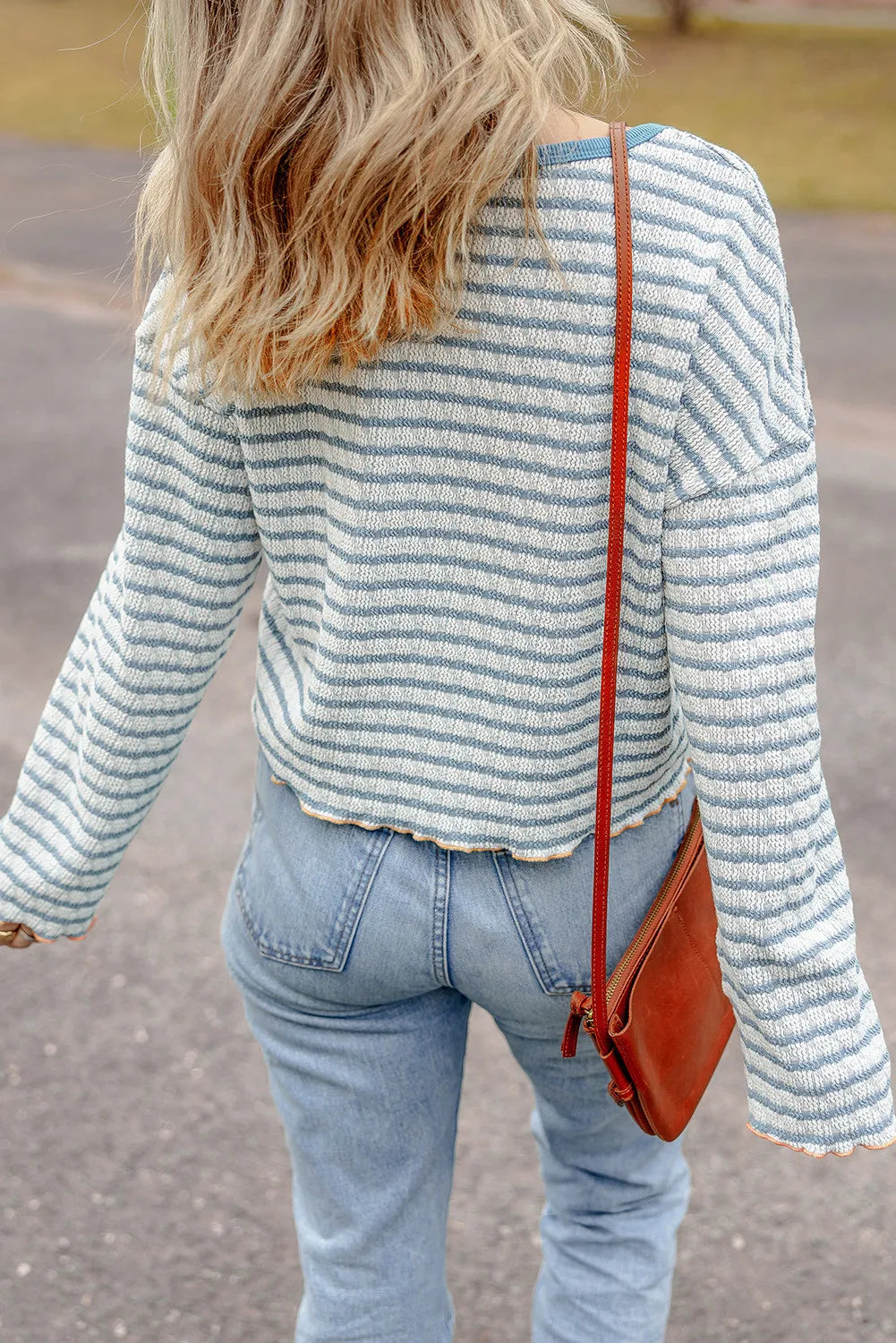 Striped Round Neck Dropped Shoulder Long Sleeve Top